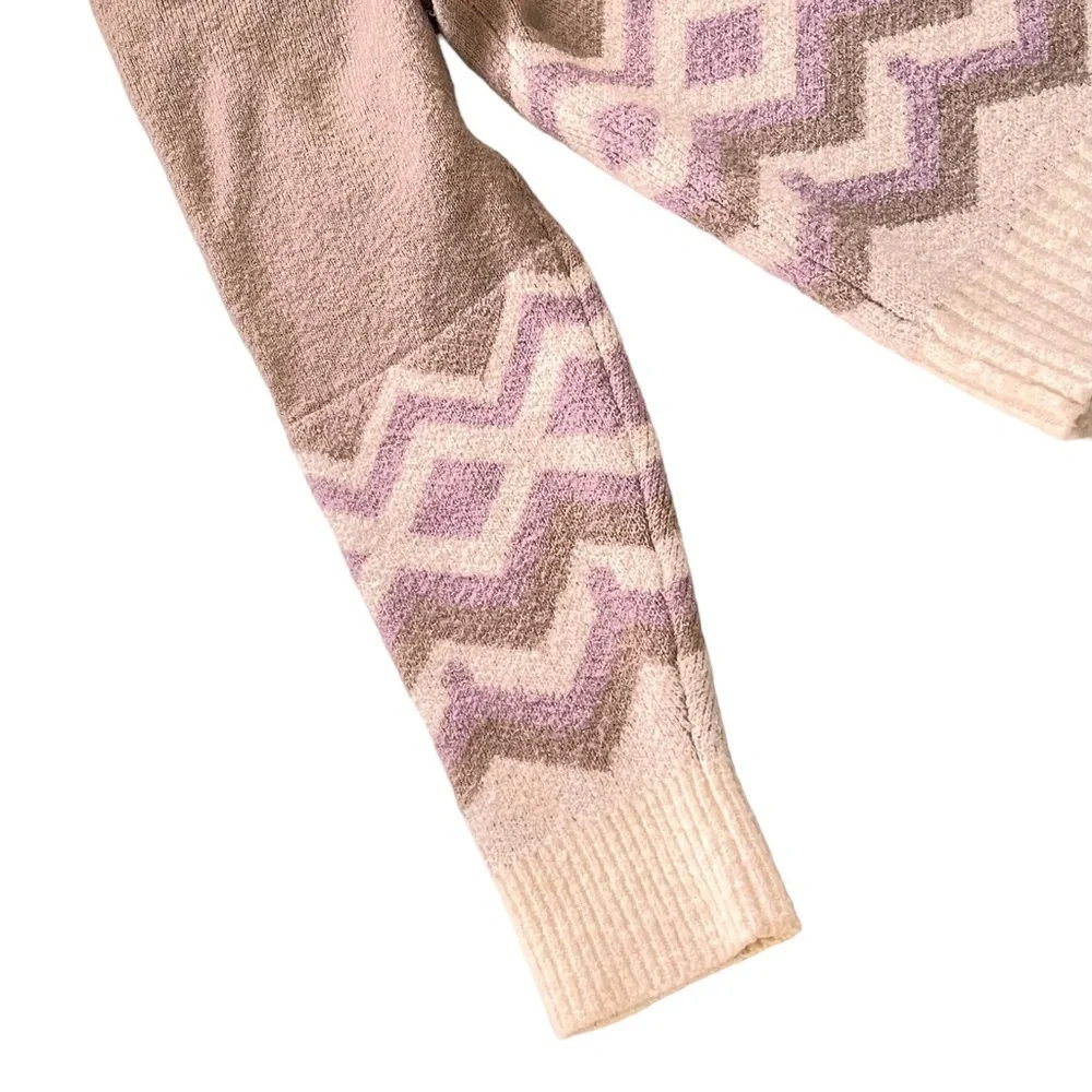J. CREW Geometric Fair Isle Crewneck Sweater Heather Khaki Ivory Women's Size S